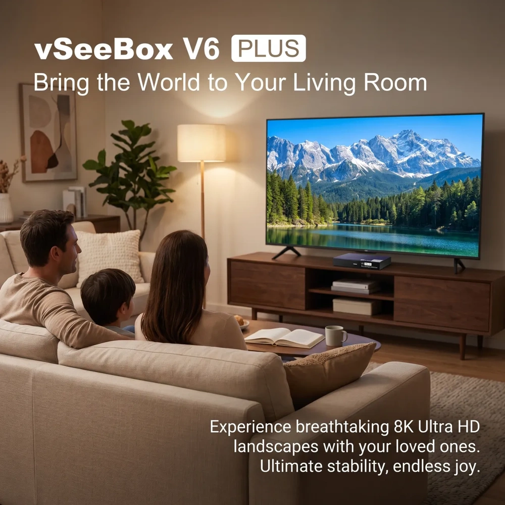 {"default":"vSeeBox V6 Plus streaming device used in modern living room home entertainment setup,home entertainment system,streaming TV box living room,smart TV upgrade device"}
