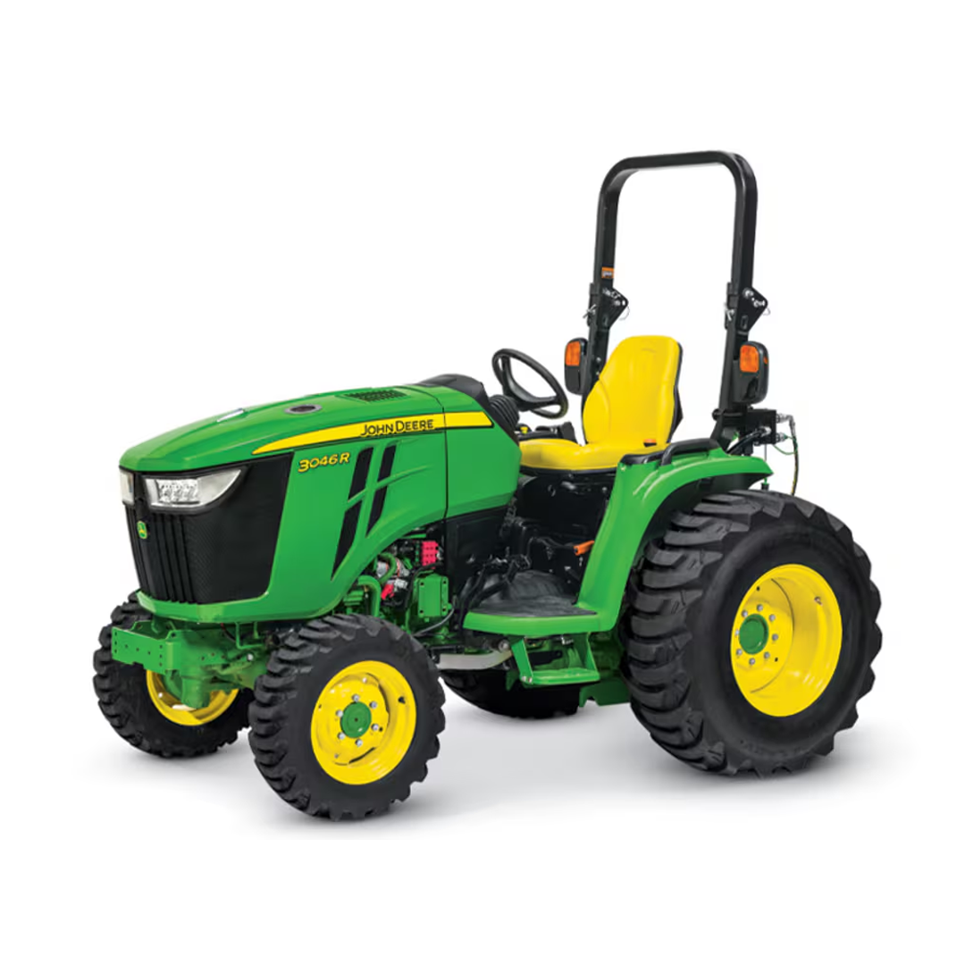 John Deere 3046R Compact Utility Tractor (3R Series) — 44.7 HP Turbo‑Intercooled Yanmar Diesel, 3‑Range eHydro, LoadMatch + SpeedMatch, ComfortGard Cab Ready