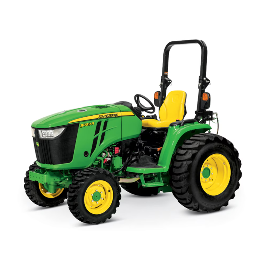 John Deere 3039R Compact Utility Tractor (3R Series) — 38.2 HP Turbo Yanmar Diesel, 3‑Range eHydro or PowrReverser, LoadMatch + SpeedMatch, ComfortGard Cab Ready