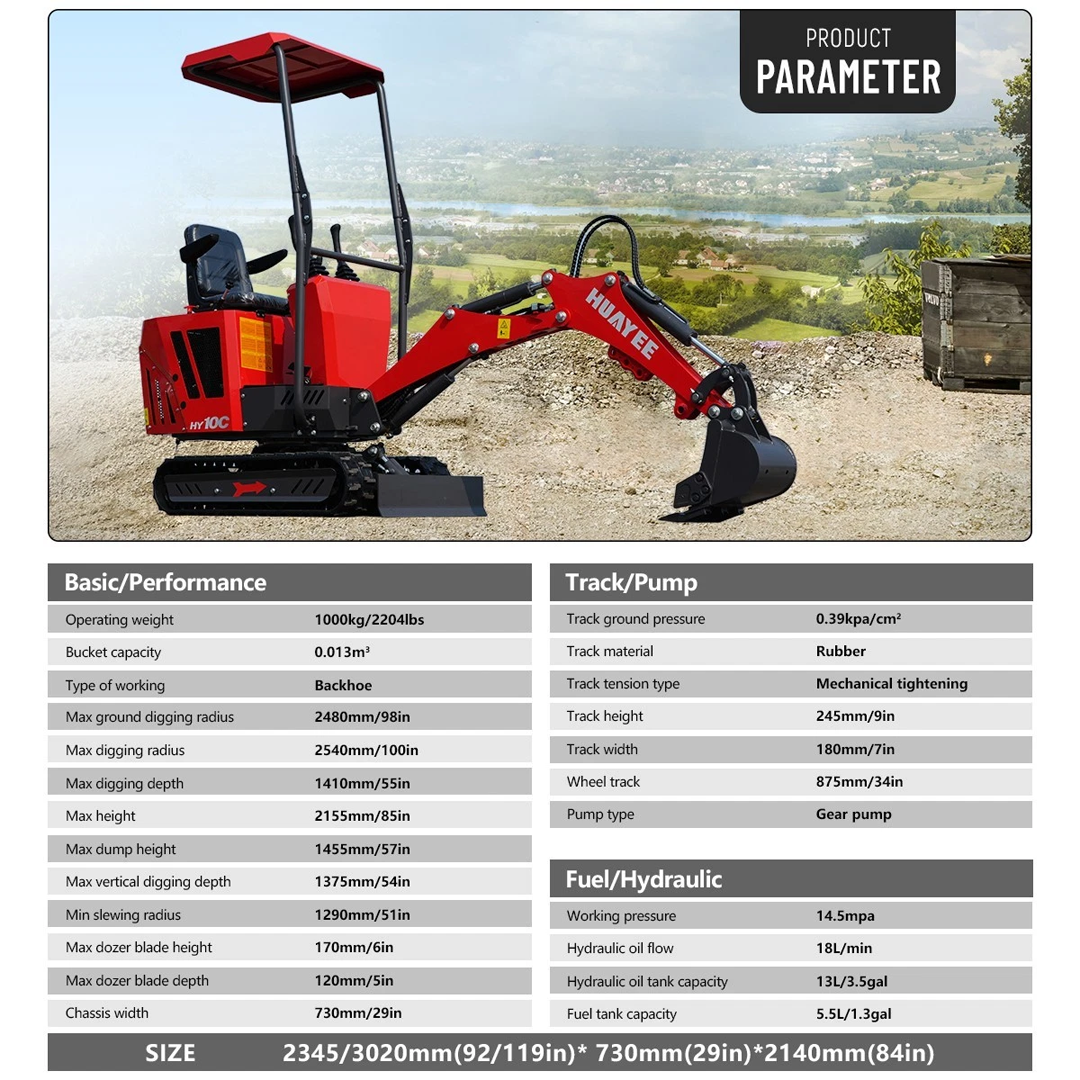 HY10C 1 Ton Mini Excavator — 13.5HP EPA RATO R420V, Ultra‑Compact 29 in Width