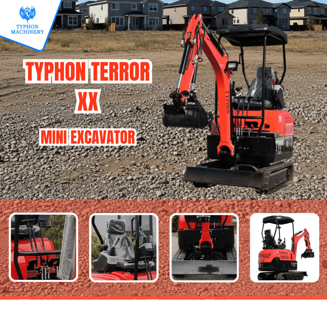 TYPHON TERROR XX Mini Excavator (4,000 lb) — Kubota D902 Diesel, 11.8 kW @ 2300 RPM, 2160 mm Dig Depth, Rubber Track
