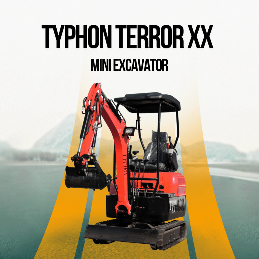 TYPHON TERROR XX Mini Excavator (4,000 lb) — Kubota D902 Diesel, 11.8 kW @ 2300 RPM, 2160 mm Dig Depth, Rubber Track