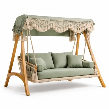 Balancoire exterieure bois trois places avec toit-cresthomey