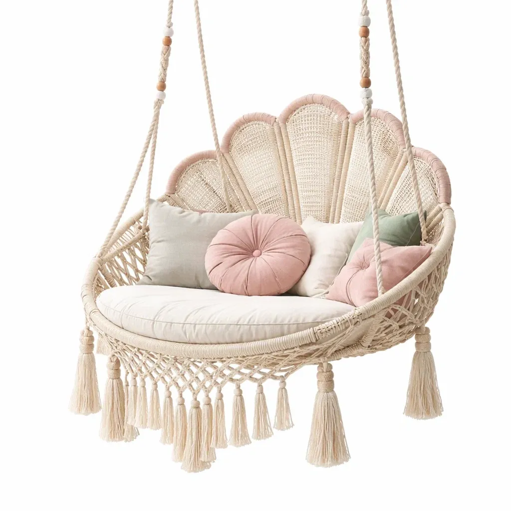 Fauteuil suspendu rond en macrame decoratif-cresthomey