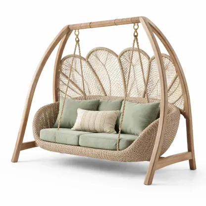 Balancoire suspendue double en bois et corde-cresthomey