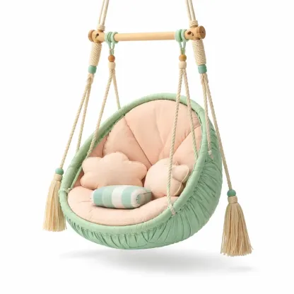 Fauteuil suspendu enfant rembourre avec pompons-cresthomey