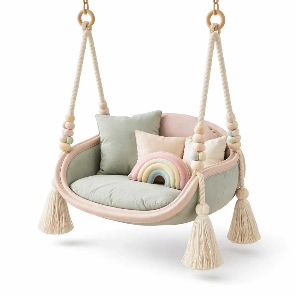 Fauteuil suspendu enfant avec coussin arc en ciel-cresthomey