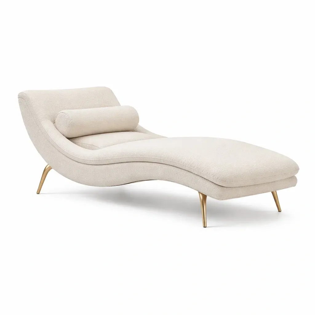 Chaise longue rembourree tissu ivoire pieds metal-cresthomey