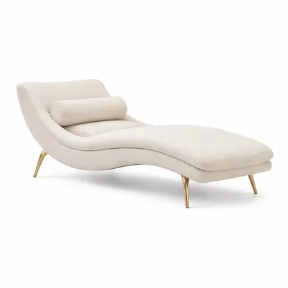 Chaise longue rembourree tissu ivoire pieds metal-cresthomey