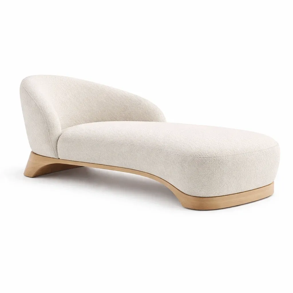 Chaise longue minimaliste tissu clair base bois-cresthomey