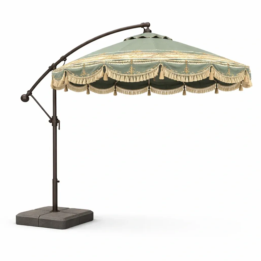 Parasol deporte exterieur avec franges vert-cresthomey