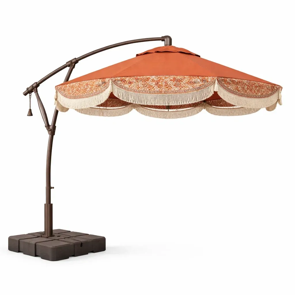 Parasol deporte exterieur avec franges orange-cresthomey