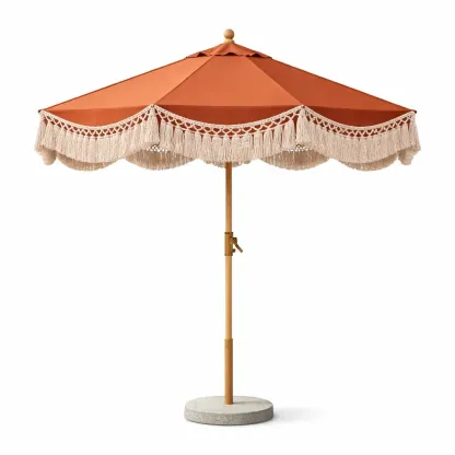 Parasol central exterieur avec franges orange-cresthomey