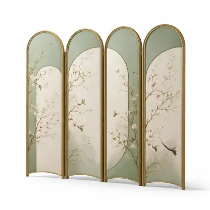 Paravent decoratif quatre panneaux motif floral vert-cresthomey