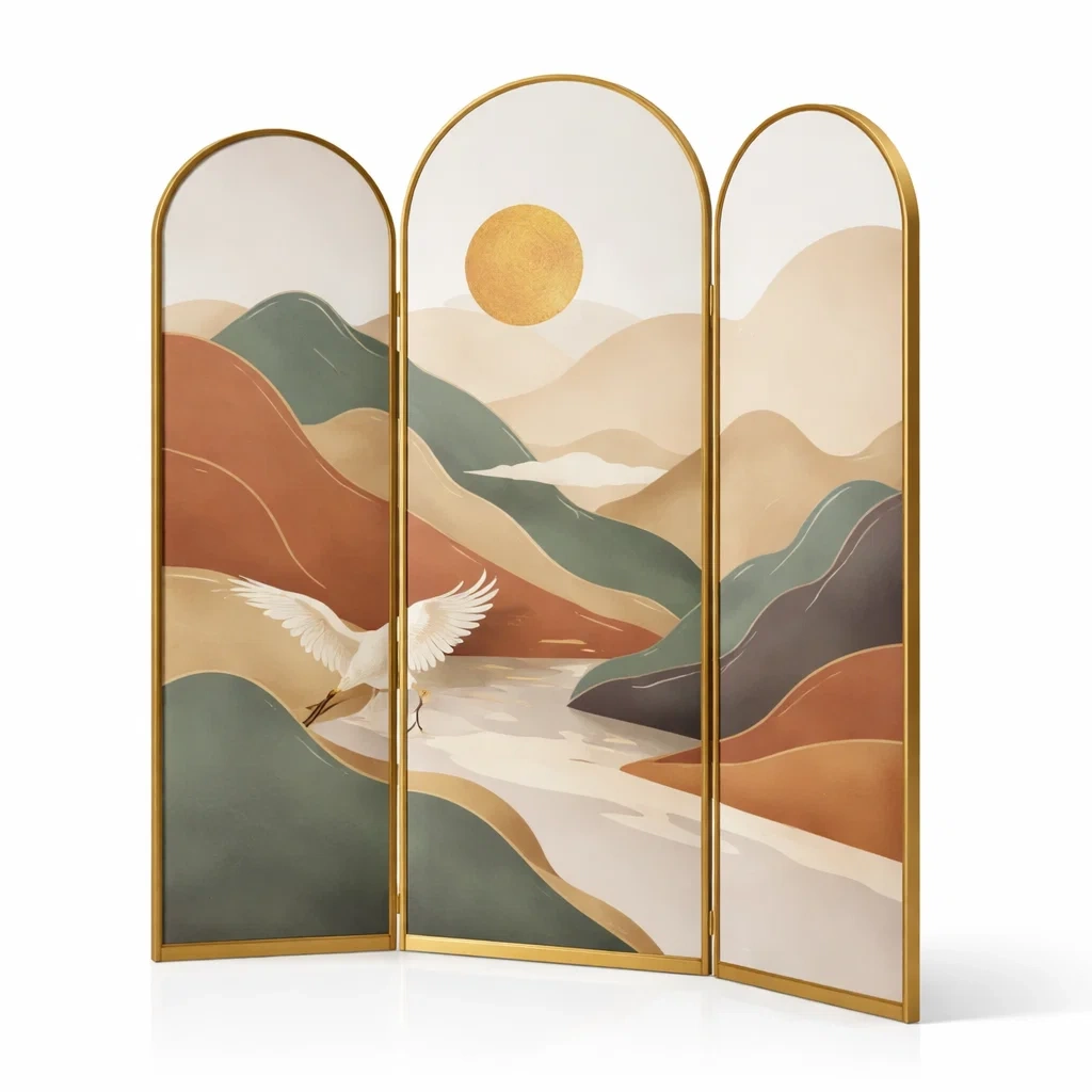 Paravent decoratif trois panneaux paysage abstrait-cresthomey