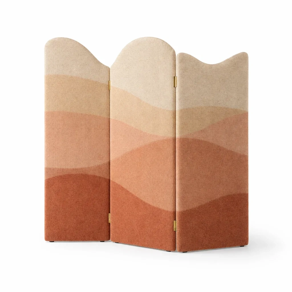 Paravent rembourre trois panneaux degrade chaud-cresthomey