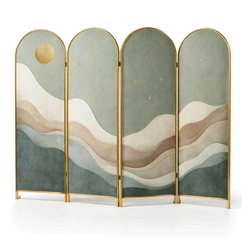 Paravent decoratif quatre panneaux lignes ondulation-cresthomey