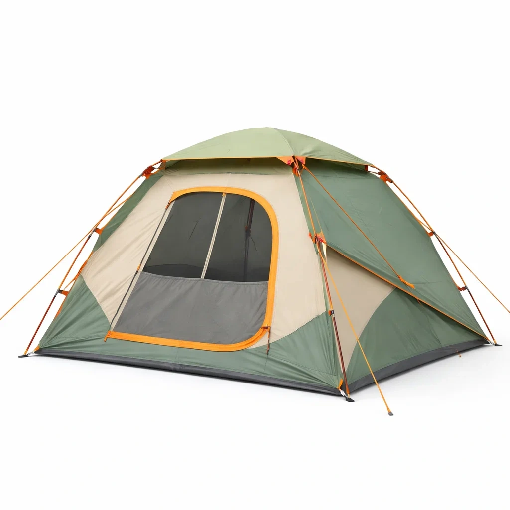 Tente de camping verte clair a double entree-cresthomey