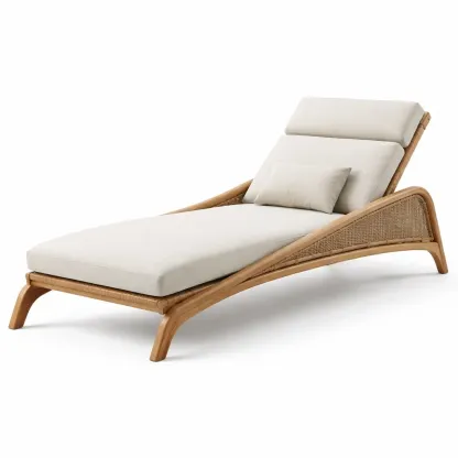 Chaise longue exterieure en bois et coussin beige-cresthomey