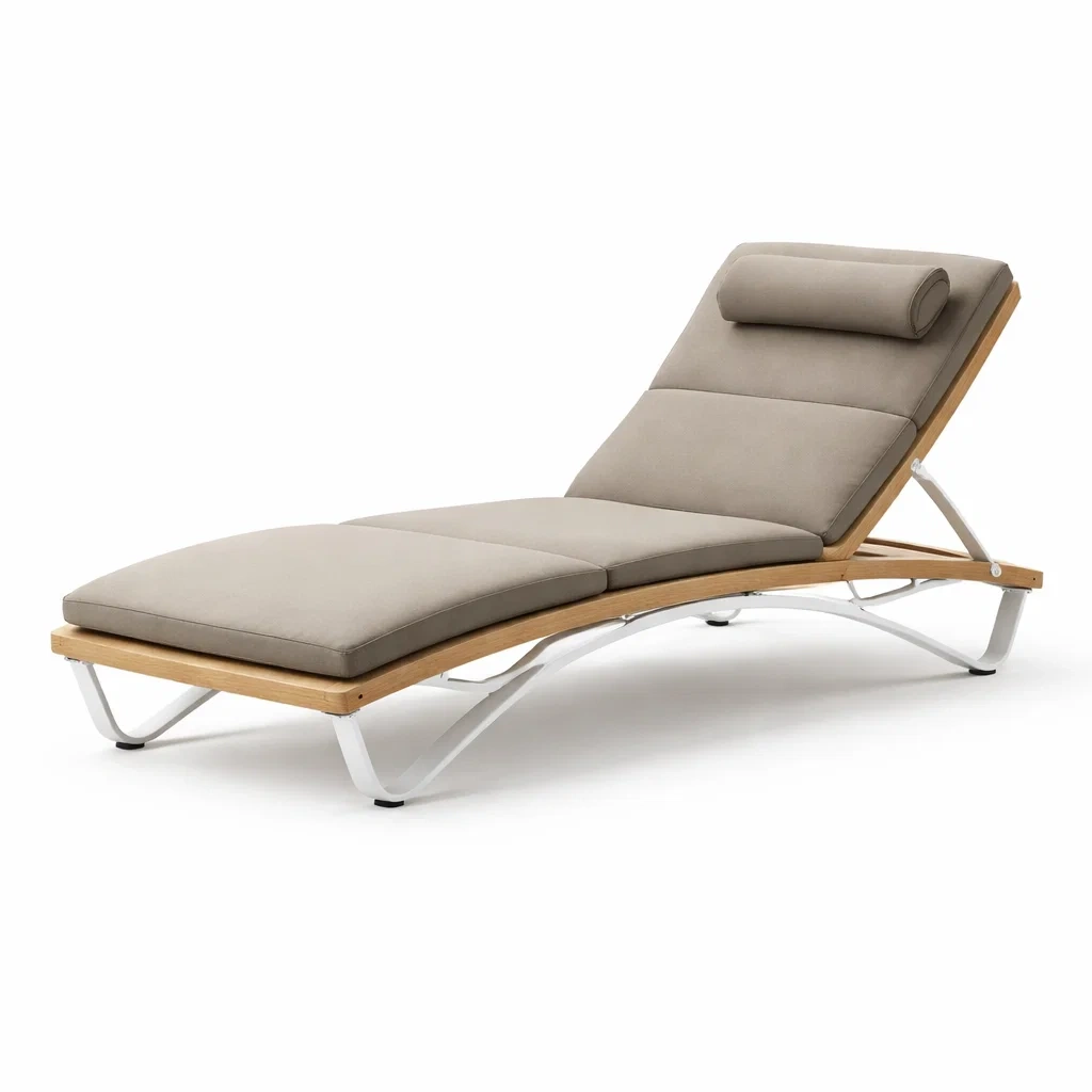Chaise longue reglable exterieure bois et metal taupe-cresthomey