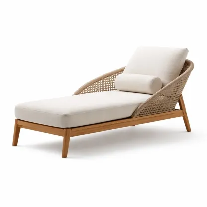 Chaise longue tresse exterieure avec coussin beige-cresthomey