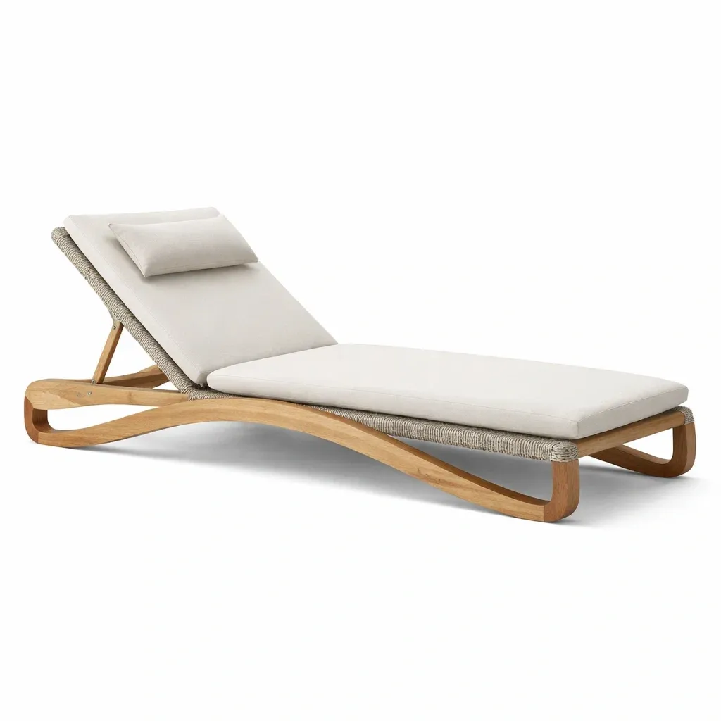 Chaise longue exterieure courbee en bois clair-cresthomey