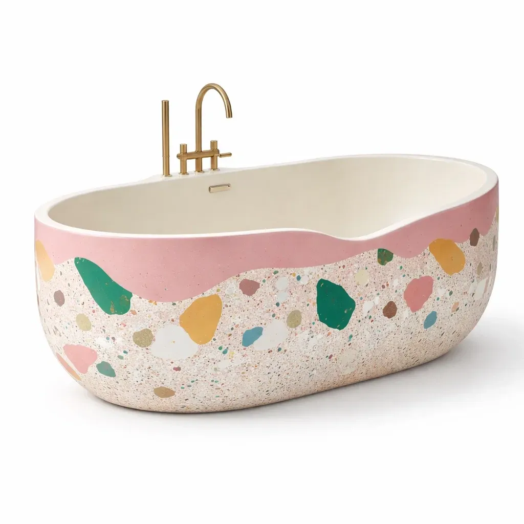 Baignoire ilot terrazzo rose moderne-furnikind
