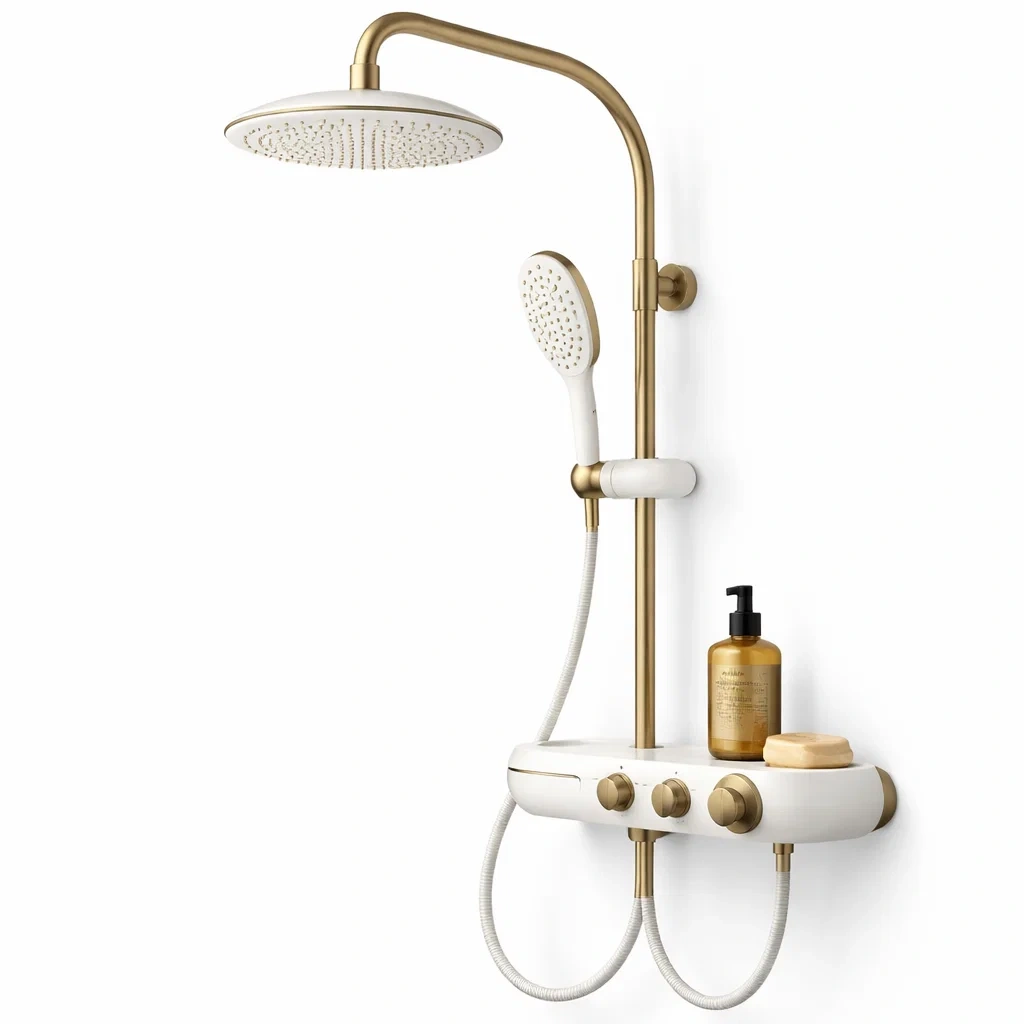 Colonne de douche murale blanc et or-furnikind