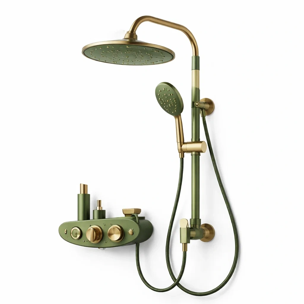 Colonne de douche verte avec mitigeur mural-furnikind