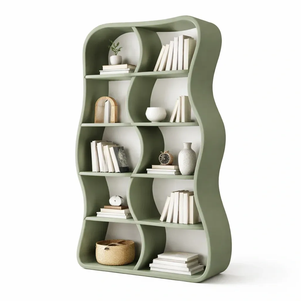Etagere design ondulante verticale vert olive-furnikind