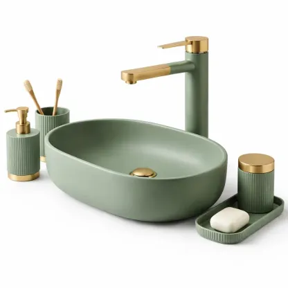Vasque ovale lavabo vert clair avec robinet haut-furnikind