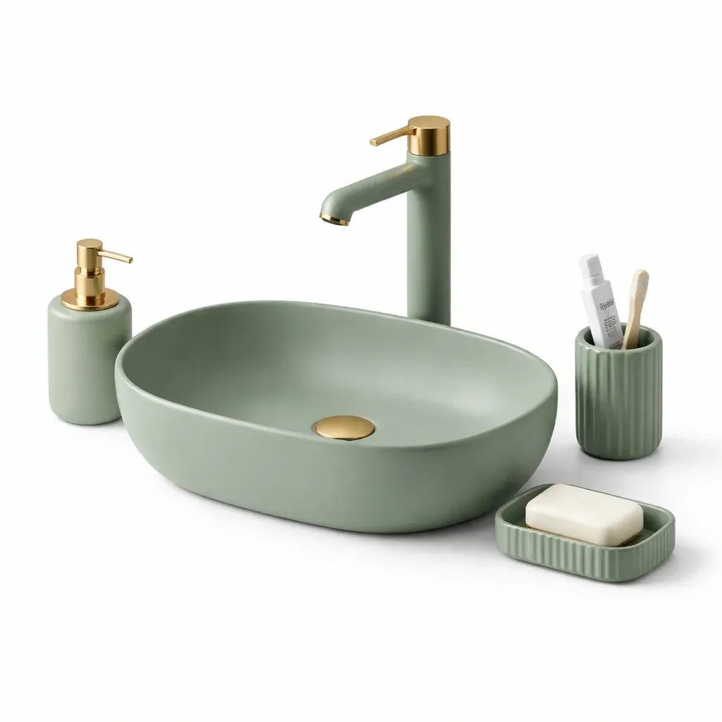 Vasque lavabo ovale vert profond style minimal-furnikind