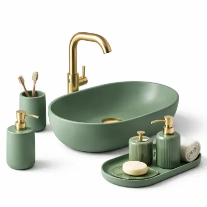 Vasque ovale salle de bain vert fonce avec set toilette-furnikind