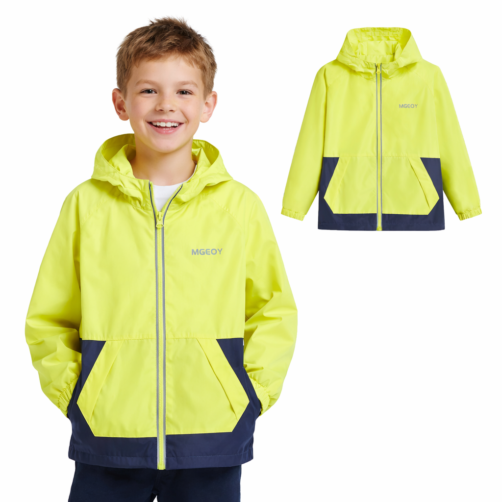 MGEOY Boys Girls Hooded Rain Jackets Waterproof Rain coats Windbreaker for Kids Lightweight Jackets