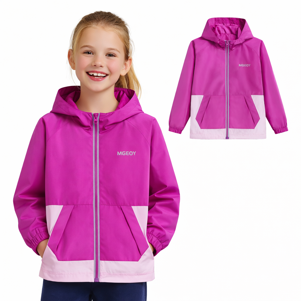 MGEOY Boys Girls Hooded Rain Jackets Waterproof Rain coats Windbreaker for Kids Lightweight Jackets