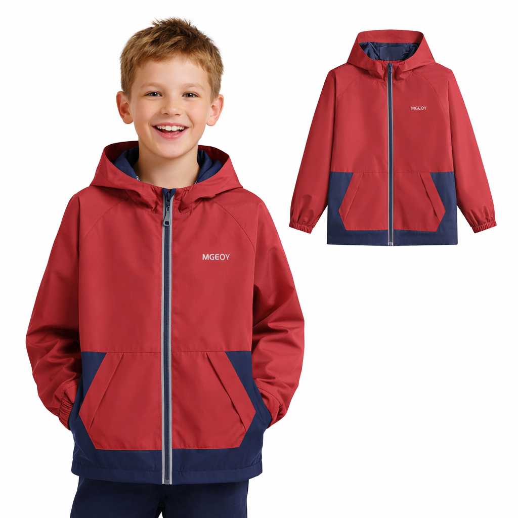 MGEOY Boys Girls Hooded Rain Jackets Waterproof Rain coats Windbreaker for Kids Lightweight Jackets