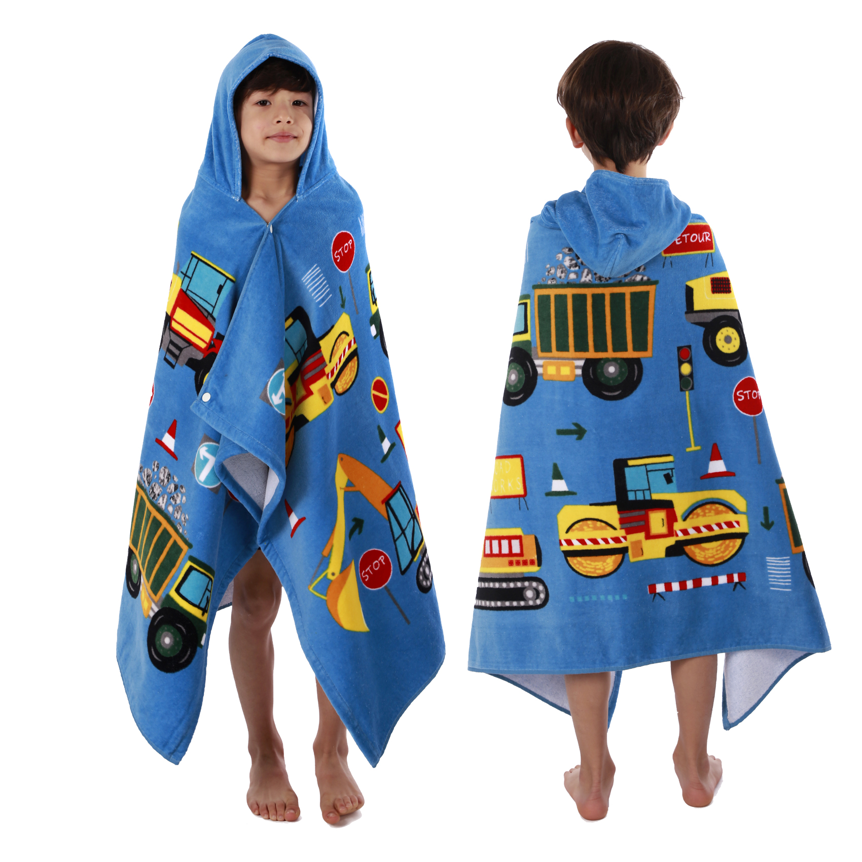 Boys' and Girls' Hooded Beach Towel, Bath & Pool Towel 30×50 Inches Oversized Super Absorbent Adorable Cartoon Animal Designs Vibrant and Energetic 100% Cotton Wearable Kids' Wrap Towel