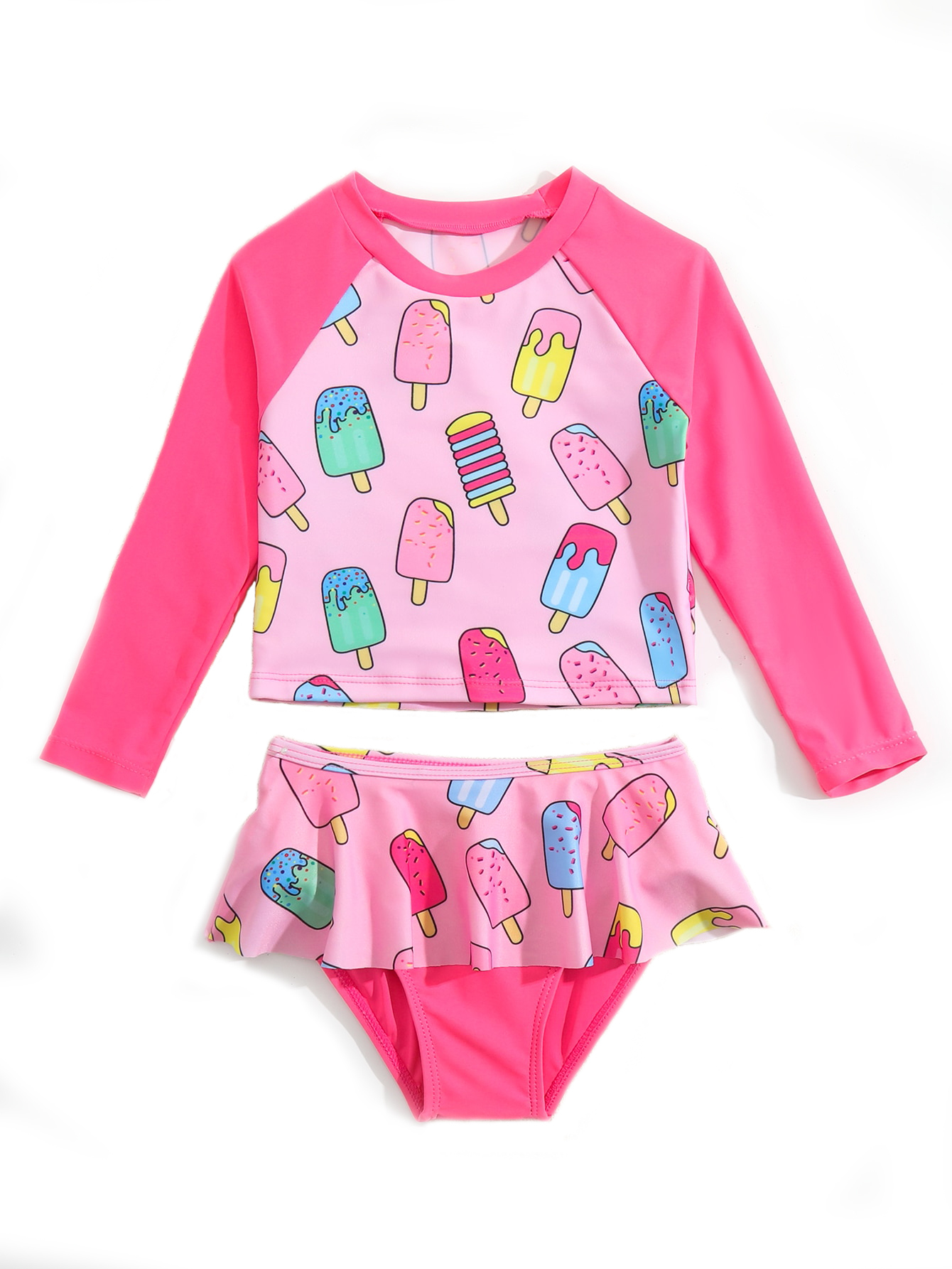 Toddler Girls Rash Guard Sets with Bikini Bottoms Swimwear（4-7Y）