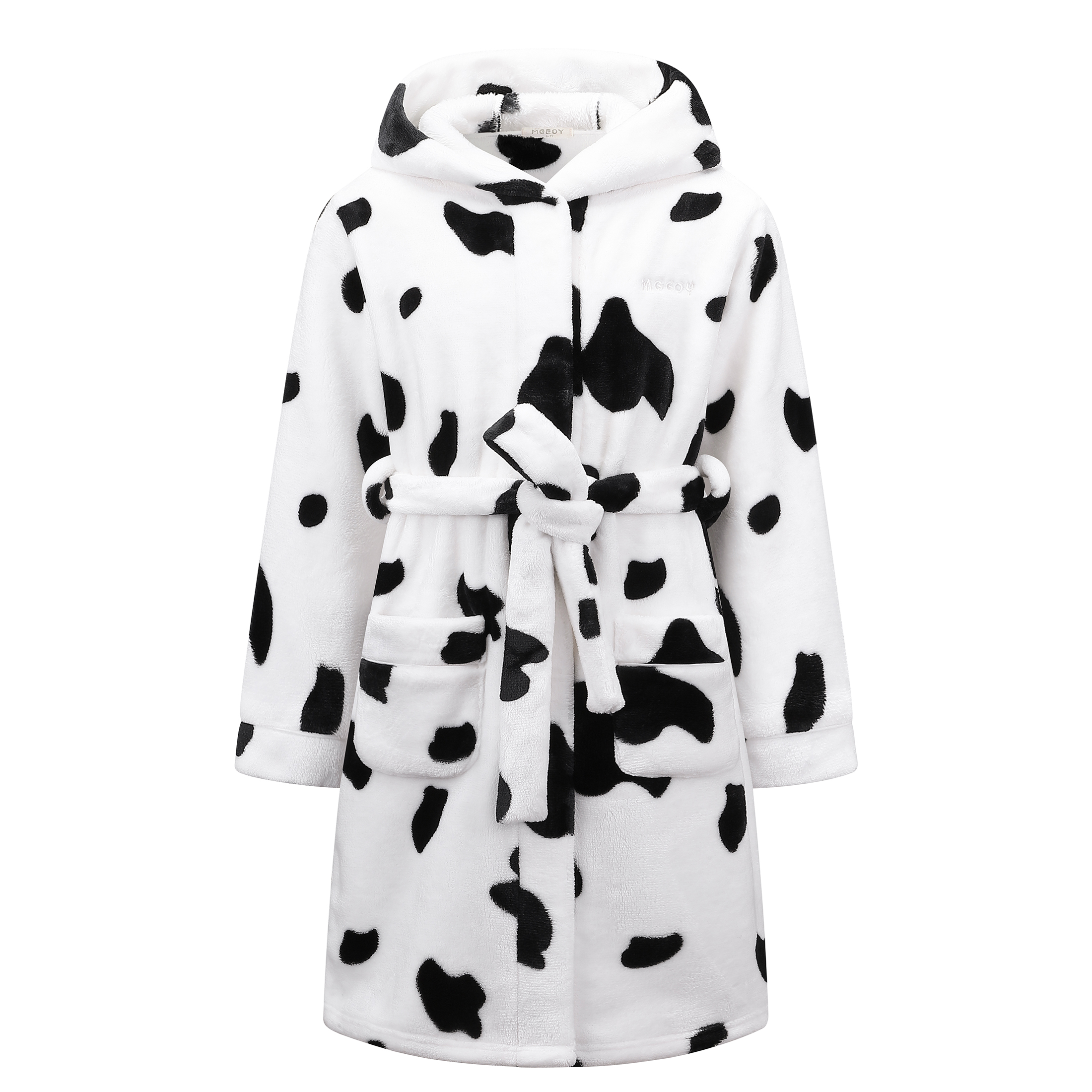 Kids Hooded Fleece Robe for Girls Soft Plush Bathrobe Warm Flannel Sleepwear with Belt Pockets Cute Cozy Housecoat for Toddler and Big Girls