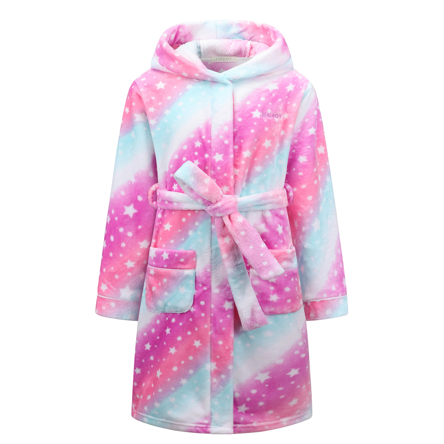 Kids Hooded Fleece Robe for Girls Soft Plush Bathrobe Warm Flannel Sleepwear with Belt Pockets Cute Cozy Housecoat for Toddler and Big Girls