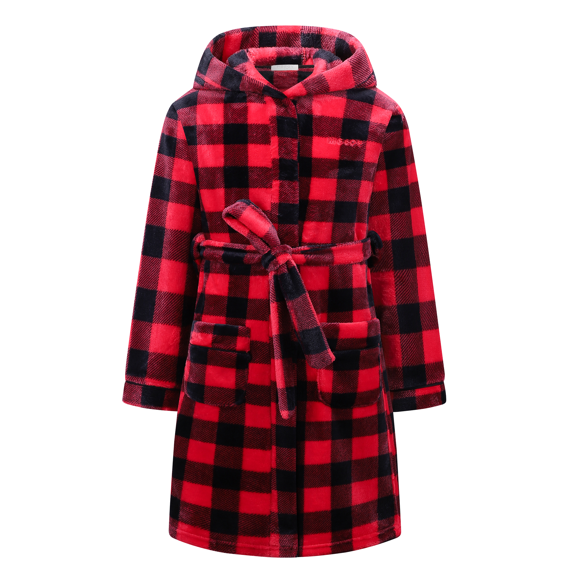 Kids Hooded Fleece Robe for Girls Soft Plush Bathrobe Warm Flannel Sleepwear with Belt Pockets Cute Cozy Housecoat for Toddler and Big Girls