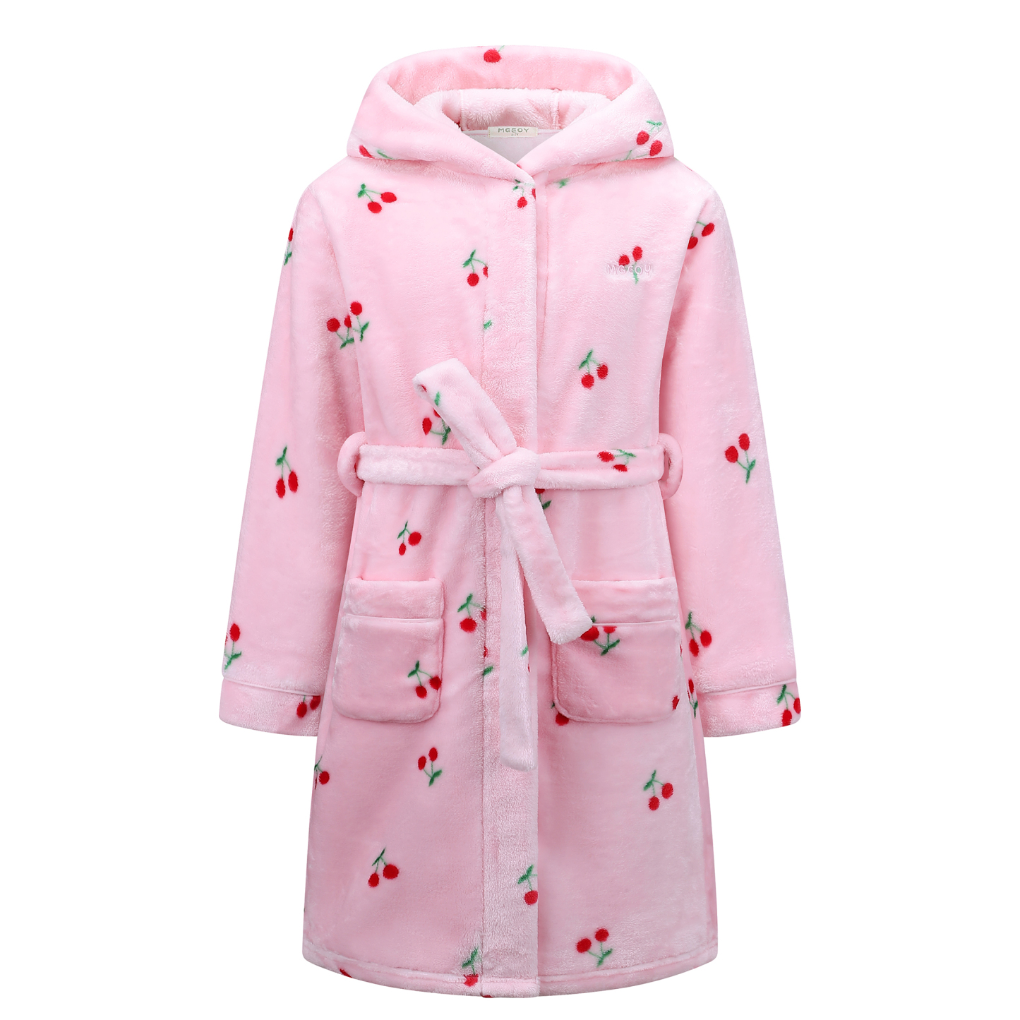 Kids Hooded Fleece Robe for Girls Soft Plush Bathrobe Warm Flannel Sleepwear with Belt Pockets Cute Cozy Housecoat for Toddler and Big Girls