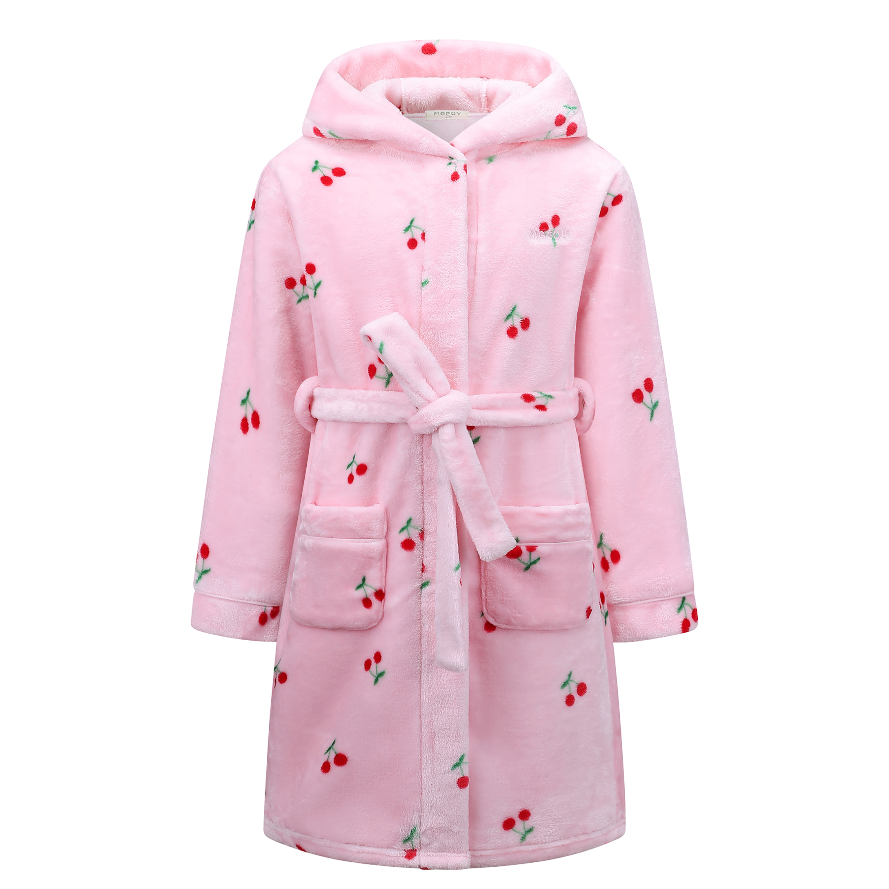 Kids Hooded Fleece Robe for Girls Soft Plush Bathrobe Warm Flannel Sleepwear with Belt Pockets Cute Cozy Housecoat for Toddler and Big Girls