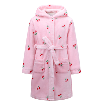 Kids Hooded Fleece Robe for Girls Soft Plush Bathrobe Warm Flannel Sleepwear with Belt Pockets Cute Cozy Housecoat for Toddler and Big Girls
