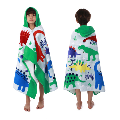 Boys' and Girls' Hooded Beach Towel, Bath & Pool Towel 30×50 Inches Oversized Super Absorbent Adorable Cartoon Animal Designs Vibrant and Energetic 100% Cotton Wearable Kids' Wrap Towel