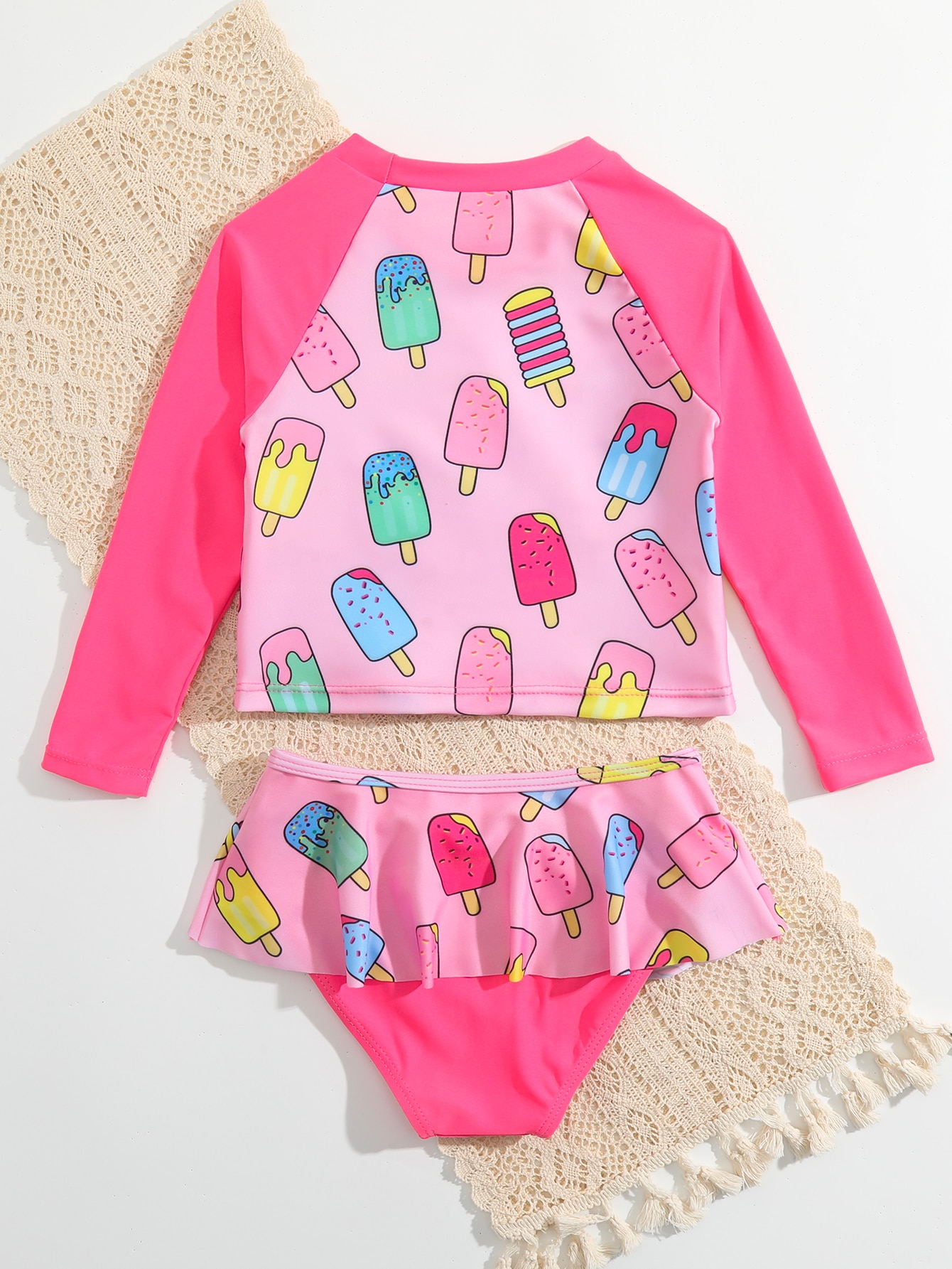 Toddler Girls Rash Guard Sets with Bikini Bottoms Swimwear（4-7Y）