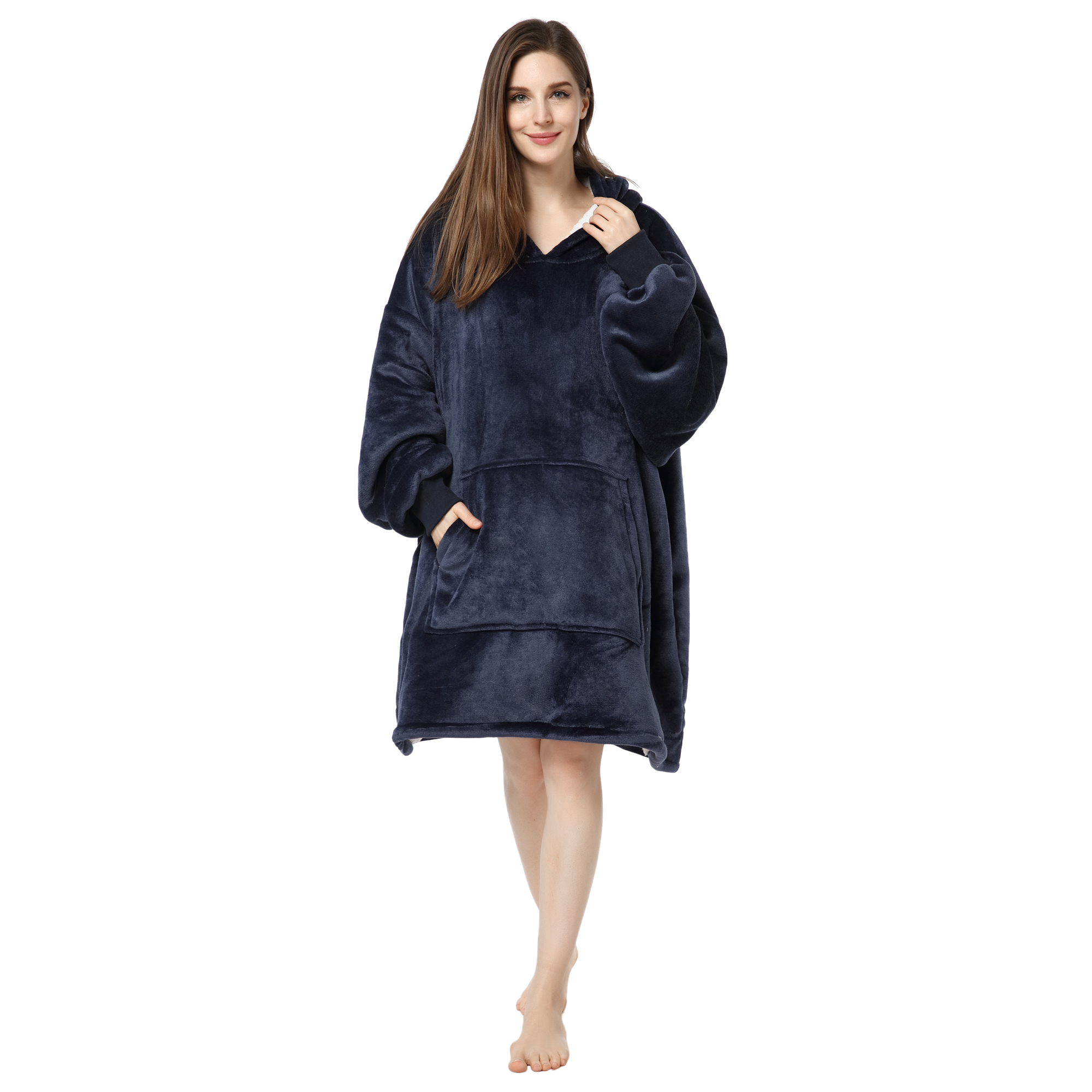 Wearable Blanket Hoodie, Oversized Sherpa Fleece Sweatshirt Blanket with Giant Hood Pocket and Sleeves for Adult, Warm & Cozy Blanket
