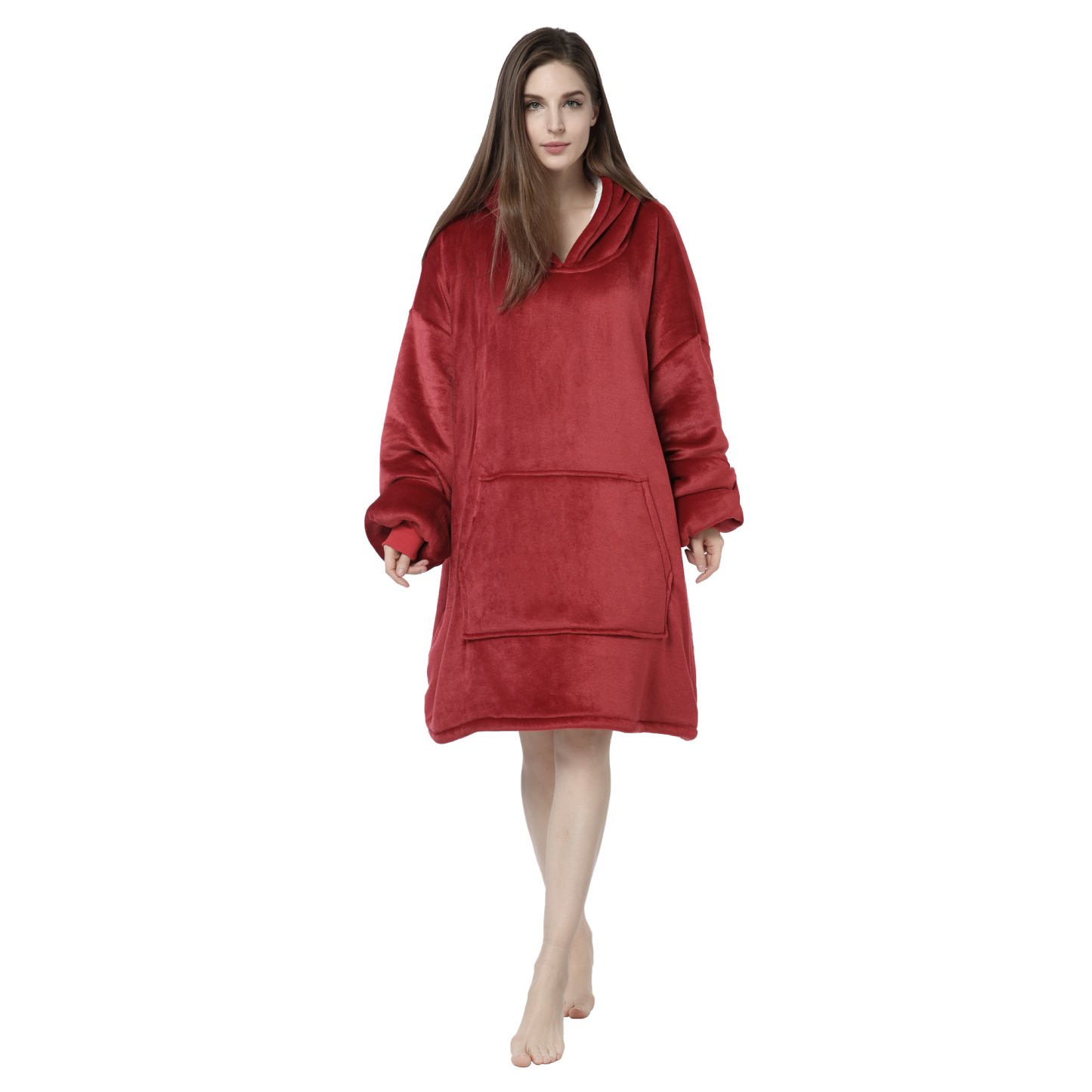 Wearable Blanket Hoodie, Oversized Sherpa Fleece Sweatshirt Blanket with Giant Hood Pocket and Sleeves for Adult, Warm & Cozy Blanket