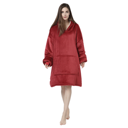 Wearable Blanket Hoodie, Oversized Sherpa Fleece Sweatshirt Blanket with Giant Hood Pocket and Sleeves for Adult, Warm & Cozy Blanket