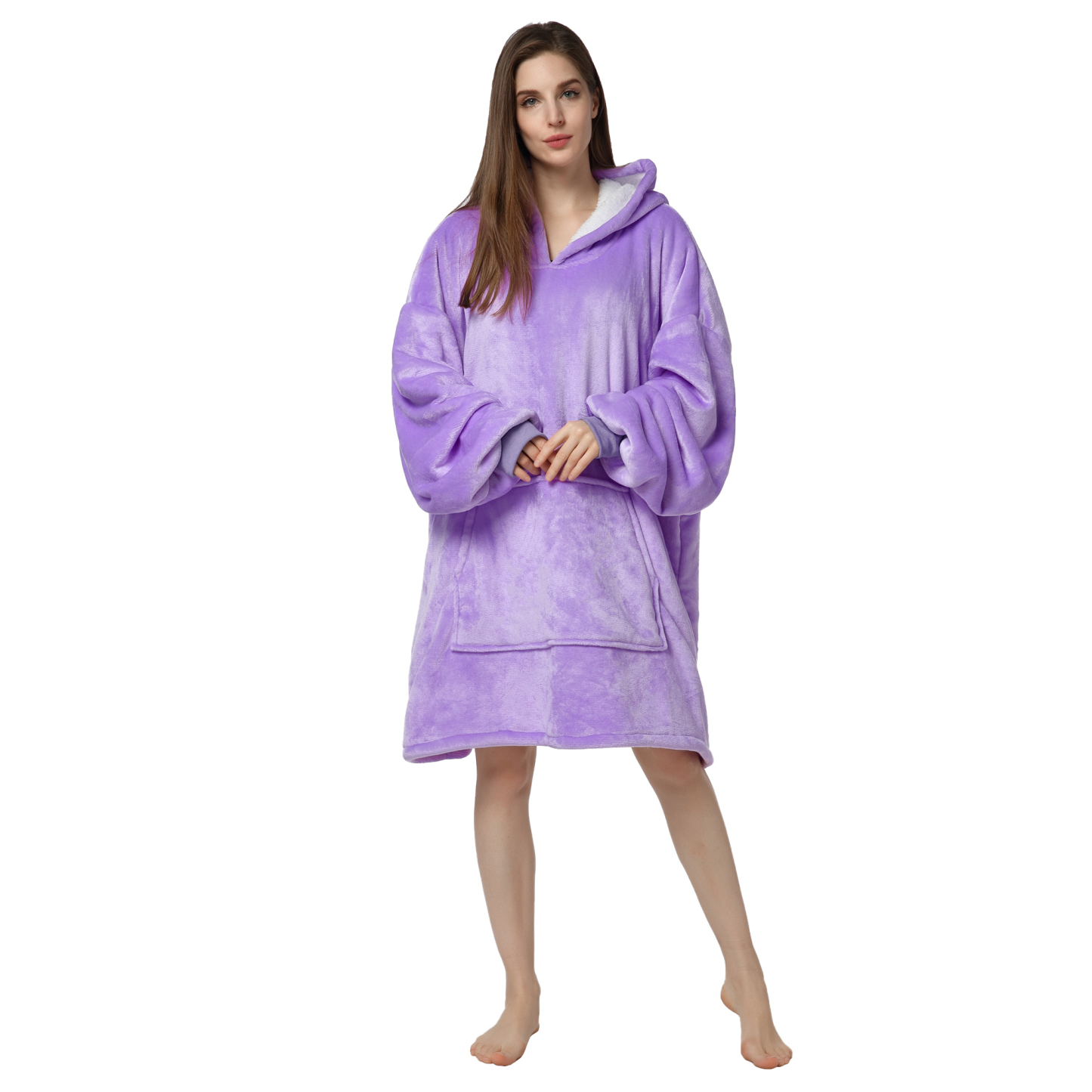 Wearable Blanket Hoodie, Oversized Sherpa Fleece Sweatshirt Blanket with Giant Hood Pocket and Sleeves for Adult, Warm & Cozy Blanket